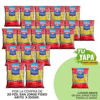 San Jorge Fideo Arito x 250g. (20 unidades) - GRATIS: 08 San Jorge Fideo Tornillo x 250g.