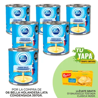 Bella Holandesa Lata Condesada 397gr. (06 unidades) - GRATIS: 01 Bauducco Tostada Clásica 142gr.