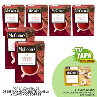McColin's Té, Canela y Clavo. Display x 100 sobres. (06 display) - GRATIS: 01 McColin's Infusión Manzanilla. (25 sobres)