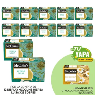 McColin’s Infusión Hierba Luisa. Display x 25 sobres. (12 display) - GRATIS: 01 McColin's Infusión Manzanilla. (25 sobres)