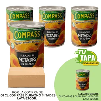 Compass Duraznos Mitades. Lata 820gr. (12 unidades) - GRATIS: 01 Compass Duraznos Mitades. Lata 820gr.