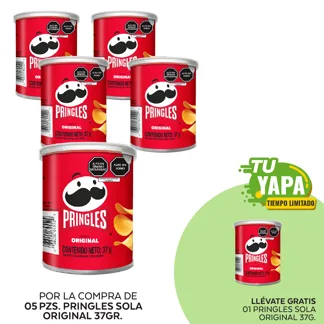Pringles Sola Original. Lata 37g. (05 unidades) - GRATIS: 01 Pringles Sola Original. Lata 37g.
