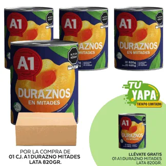 A1 Duraznos Mitades. Lata 820gr. (12 unidades) - GRATIS: 01 A1 Duraznos Mitades. Lata 820gr.
