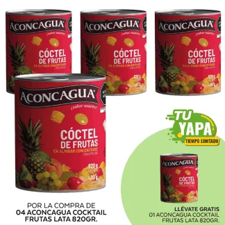 Aconcagua Cocktail Fruta. Lata 822g. (04 unidades) - GRATIS: 01 Aconcagua Cocktail Fruta. Lata 822g.