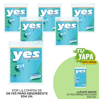 Yes Paño Absorbente Mix. x 04 unidades. (06 unidades) - GRATIS: 01 Yes Paño Multiusos Mix. x 03 unidades.