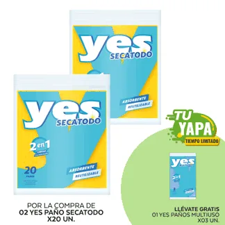 Yes Paño Secatodo. x 20 unidades. (02 unidades) - GRATIS: 01 Yes Paño Multiusos Mix. x 03 unidades.