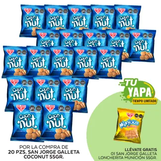 San Jorge Galleta Coconut 55gr. (20 unidades) - GRATIS: 01 San Jorge Galleta Loncherita Munición x 55gr.