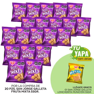 San Jorge Galleta Fruta Mixta 55gr. (20 unidades) - GRATIS: 01 San Jorge Galleta Loncherita Munición x 55gr.