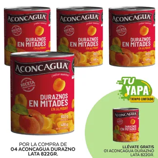 Aconcagua Duraznos. Lata 822gr. (04 unidades) - GRATIS: 01 Aconcagua Duraznos. Lata 822gr.