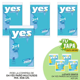 Yes Paño Multiusos Mix. x 06 unidades. (04 unidades) - GRATIS: 04 Yes Paño Secatodo. x 01 unidad.