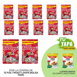 Froot Loops. Bolsa 75g. (12 unidades) - GRATIS: 02 Corn Flakes. Bolsa 110g.