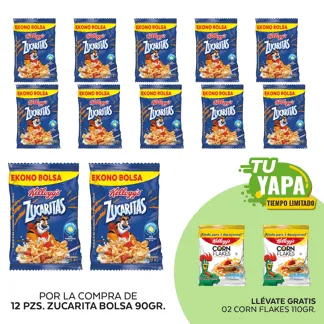 Zucaritas. Bolsa 90g. (12 unidades) - GRATIS: 02 Corn Flakes. Bolsa 110g.