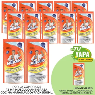 Mr Musculo Antigrasa Cocina Naranja Doypack 500ml. (12 unidades) - GRATIS: 01 Mr Musculo Antigrasa Naranja Doypack 500ml.