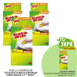 """Scotch Brite Esponja Cero Rayas x 7 """"2en1"""" (03 display) - GRATIS: 01 Scotch Brite Esponja Cero Rayas x7 """"2 en 1"""" (D