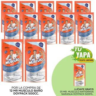 Mr Musculo Baño Doypack 500cc. (12 unidades) - GRATIS: 01 Mr Musculo Antigrasa Naranja Doypack 500ml.