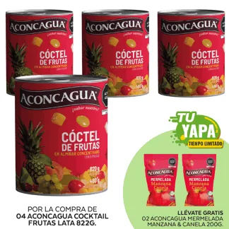 Aconcagua Cocktail Fruta. Lata 822g. (04 unidades) - GRATIS: 02 Aconcagua Mermelada Manzana & Canela. Sachet 200g.