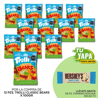 Trolli Classic Bears x 100gr. (Osito). Display 12 unidades. (01 display) - GRATIS: 06 Hershey’s Tableta CookiesNCream 20gr.