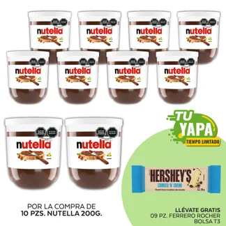 Nutella Envase 200gr. (10 unidades) - GRATIS: 09 Hershey’s Tableta CookiesNCream 20gr.