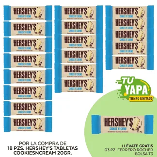 Hershey’s Tableta CookiesNCream 20gr. (18 unidades) - GRATIS: 03 Hershey’s Tableta CookiesNCream 20gr.