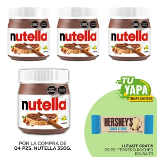 Nutella Envase 350gr. (04 unidades) - GRATIS: 09 Hershey’s Tableta CookiesNCream 20gr.