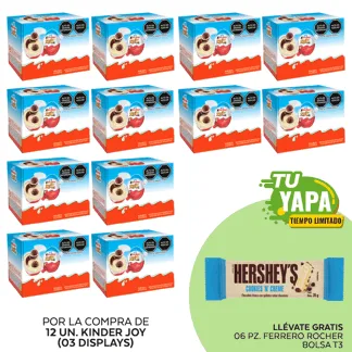 Kinder Joy. 12 unidades (03 display) - GRATIS: 06 Hershey’s Tableta CookiesNCream 20gr.