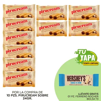  Pirucream Sobre 24gr.  (10 unidades) - GRATIS: 01 Hershey’s Tableta CookiesNCream 20gr.