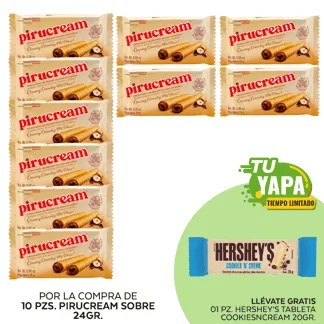  Pirucream Sobre 24gr.  (10 unidades) - GRATIS: 01 Hershey’s Tableta CookiesNCream 20gr.