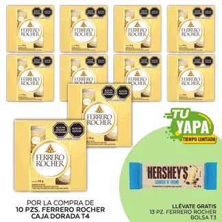 Ferrero Rocher T4. (10 unidades) - GRATIS: 13 Hershey’s Tableta CookiesNCream 20gr.