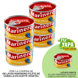 Marinero Filete Caballa en Aceite Vegetal. Lata 140g. (06 unidades) - GRATIS: 01 Marinero Filete Caballa en Aceite Vegetal. Lata 1