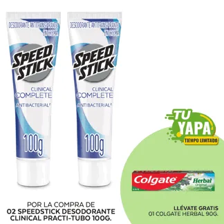 SpeedStick Desodorante Clinical. Practi-tubo 100g. (02 unidades) - GRATIS: 01 Colgate Herbal 90g.