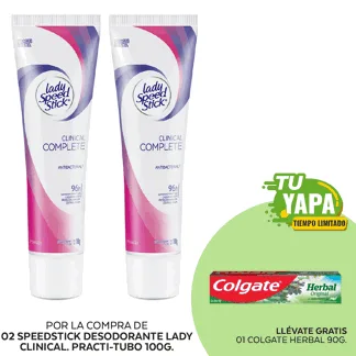 SpeedStick Desodorante Lady Clinical. Practi-tubo 100g. (02 unidades) - GRATIS: 01 Colgate Herbal 90g.