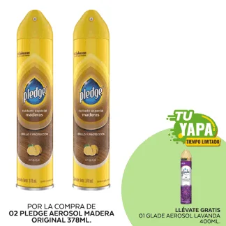 Pledge Aerosol Madera Original 378ml. (02 unidades) - GRATIS: 01 Glade Aerosol Lavanda 400ml.
