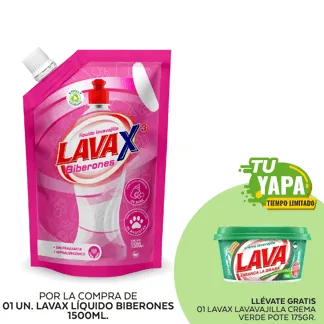 Lava Lavavajilla Líquido Biberones. Doypack 1500ml. (01 unidad) - GRATIS: 01 Lavax Lavavajilla Crema Verde. Pote 175gr.
