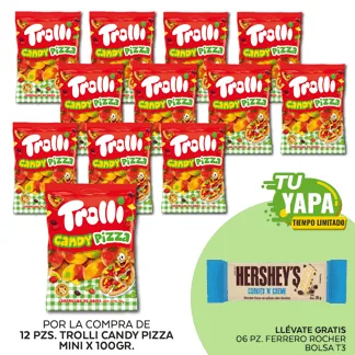 Trolli Candy Pizza Mini 100gr. Display 12 unidades. (01 display) - GRATIS: 06 Hershey’s Tableta CookiesNCream 20gr.