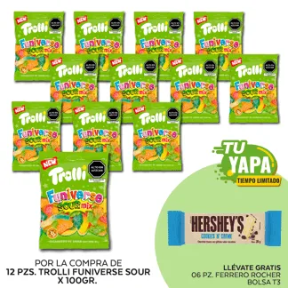 Trolli Funiverse Sour 100gr. Display 12 unidades. (01 display) - GRATIS: 06 Hershey’s Tableta CookiesNCream 20gr.