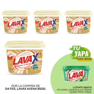 Lavax Lavavajilla Crema Avena. Pote 850gr. (04 unidades) - GRATIS: 01 Lavax Lavavajilla Crema Verde. Pote 175gr.