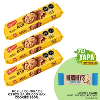 Bauducco Maxi Cookies 96gr. (03 unidades) - GRATIS: 01 Hershey’s Tableta CookiesNCream 20gr.