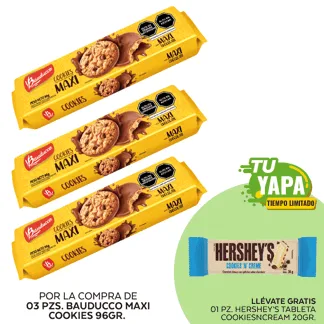 Bauducco Maxi Cookies 96gr. (03 unidades) - GRATIS: 01 Hershey’s Tableta CookiesNCream 20gr.