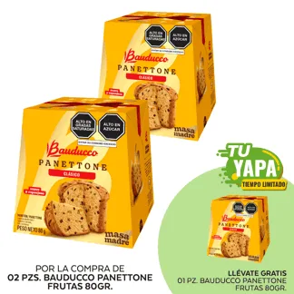 Bauducco Panettone Frutas 80gr. (02 unidades) - GRATIS: 01 Bauducco Panettone Frutas 80gr.