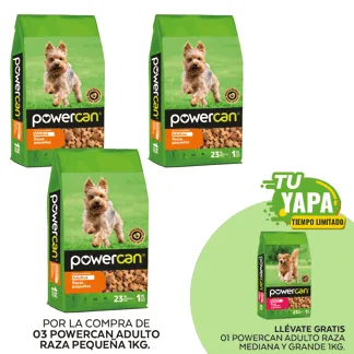 Powercan Adulto Raza Pequeña 1kg. (03 Bolsas) - GRATIS: 01 Powercan Adulto Raza Mediana y Grande 1kg. Bolsa.