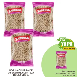 Sabrosa Lenteja. Bolsa 500g. (03 unidades) - GRATIS: 01 Sabrosa Lenteja. Bolsa 500g.
