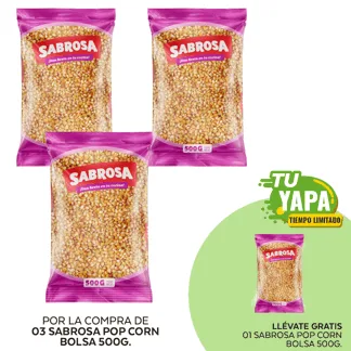 Sabrosa Maíz Pop Corn. Bolsa 500g. (03 unidades) - GRATIS: 01 Sabrosa Maíz Pop Corn. Bolsa 500g.