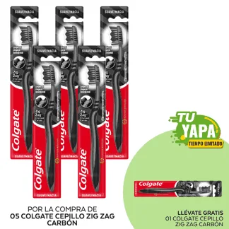 Colgate Cepillo Zig Zag Carbón. (05 unidades) - GRATIS: 01 Colgate Cepillo Zig Zag Carbón.