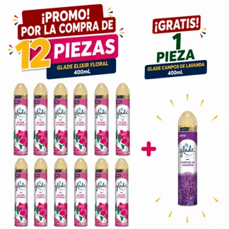 Glade Ambientador en Aerosol Elixir Floral 400ml.(12 PIEZAS) - GRATIS: 01 GLD AE LVNDA 400ML BONIF