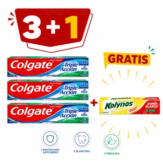 Colgate Crema Dental Triple Acción (Menta Suave) Tubo 75ml.( 3 unidades)- GRATIS: 01 KOLY SUPER BLANCO 60ML BONIF
