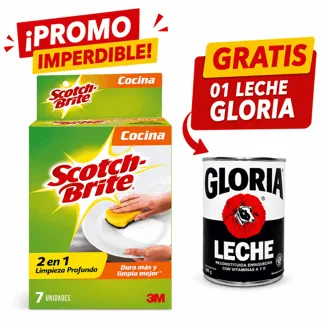 """Scotch Brite Esponja """"2 En 1"""". Display x 07 unidades."" - GRATIS: 01 S/B LECHE GLORIA GRANDE BONIF"