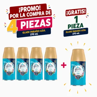 Glade Ambientador Automático Paraíso Azul Repuesto 175gr.(4 PIEZAS) - GRATIS: 01 GLD AUT PARAI AZUL RPTO 175GR BONIF