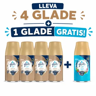 Glade Ambientador Automático Abrazos Vainilla Repuesto 175gr.(4 PIEZAS) - GRATIS: 01 GLD AUT PARAI AZUL RPTO 175GR BONIF