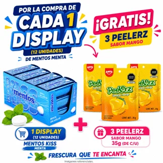 Mentos Kiss 50 p AZUL 12X12. Display 12 unidades.(1 Display) - GRATIS: amos peelerz mango display 96/35gr