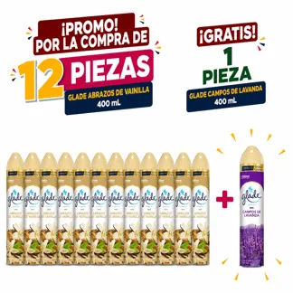 Glade Ambientador en Aerosol Vainilla 400ml.(12 PIEZAS) - GRATIS: 01 GLD AE LVNDA 400ML BONIF